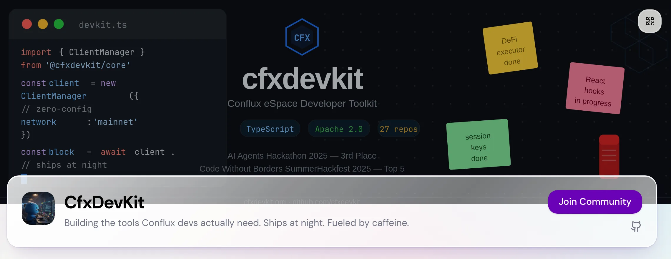 A community page header with the community name, its description and the Join Community button.